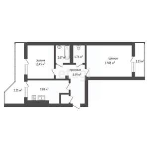 2-к квартира, вторичка, 56м2, 5/9 этаж