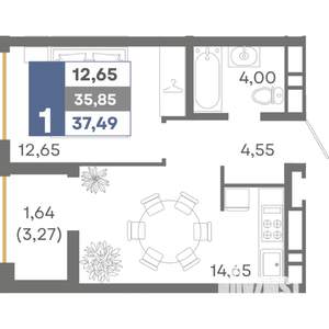 1-к квартира, вторичка, 37м2, 14/16 этаж