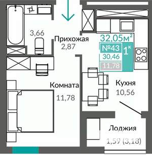 1-к квартира, строящийся дом, 30м2, 6/9 этаж