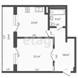 1-к квартира, сданный дом, 65м2, 4/9 этаж