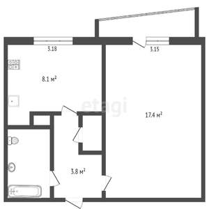 1-к квартира, вторичка, 36м2, 5/9 этаж