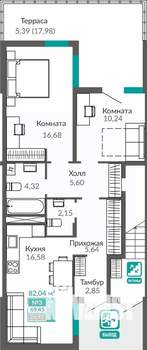 2-к квартира, строящийся дом, 69м2, 1/9 этаж
