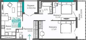 2-к квартира, строящийся дом, 69м2, 4/9 этаж