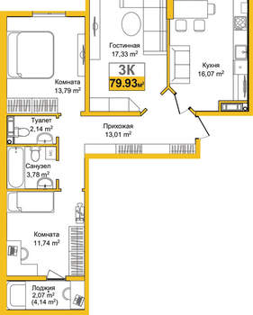 3-к квартира, вторичка, 80м2, 9/9 этаж