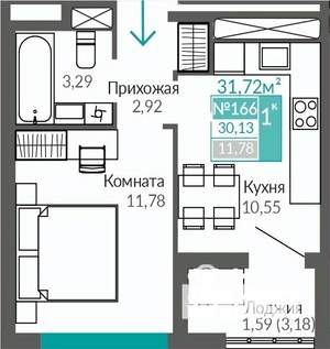 1-к квартира, строящийся дом, 30м2, 6/9 этаж