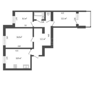 3-к квартира, вторичка, 64м2, 1/10 этаж