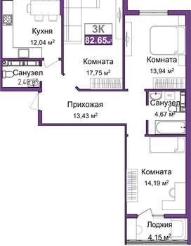 3-к квартира, вторичка, 81м2, 4/9 этаж