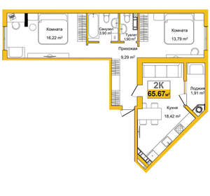 2-к квартира, вторичка, 66м2, 2/16 этаж