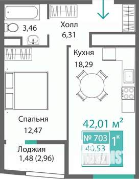 1-к квартира, строящийся дом, 42м2, 7/9 этаж