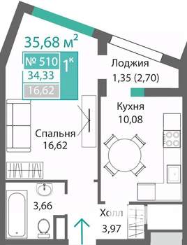 1-к квартира, строящийся дом, 36м2, 8/9 этаж