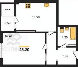 1-к квартира, вторичка, 45м2, 13/16 этаж