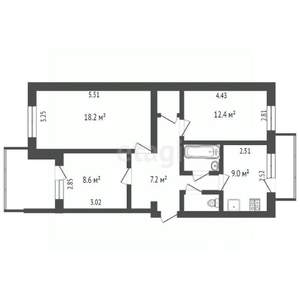 3-к квартира, вторичка, 64м2, 1/5 этаж