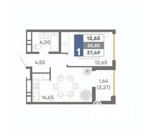 1-к квартира, вторичка, 37м2, 9/16 этаж