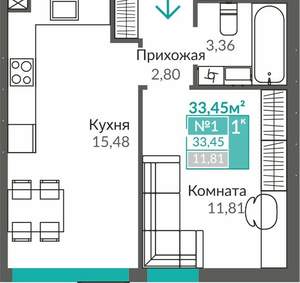 1-к квартира, вторичка, 33м2, 1/9 этаж