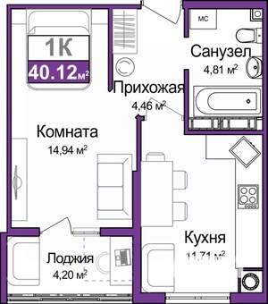 1-к квартира, вторичка, 38м2, 9/9 этаж