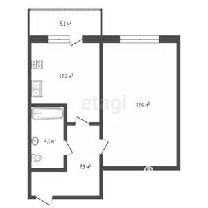 1-к квартира, вторичка, 51м2, 1/9 этаж