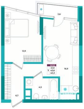 1-к квартира, вторичка, 42м2, 10/24 этаж