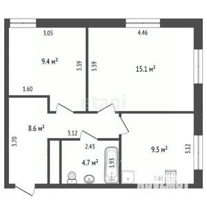 2-к квартира, вторичка, 47м2, 3/17 этаж