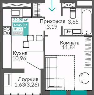 1-к квартира, вторичка, 31м2, 8/9 этаж
