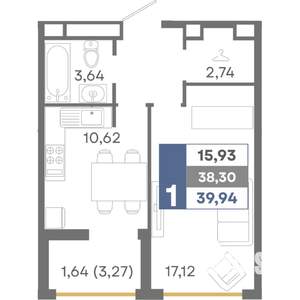 1-к квартира, вторичка, 40м2, 9/16 этаж