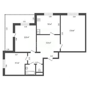 3-к квартира, вторичка, 72м2, 9/9 этаж