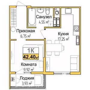 1-к квартира, вторичка, 40м2, 8/9 этаж