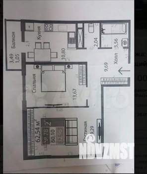 2-к квартира, вторичка, 60м2, 10/16 этаж