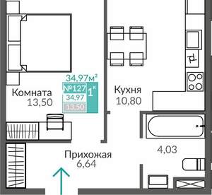 1-к квартира, вторичка, 35м2, 1/9 этаж