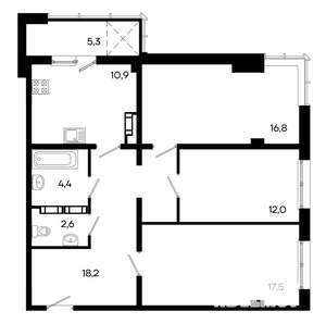 3-к квартира, строящийся дом, 88м2, 7/16 этаж