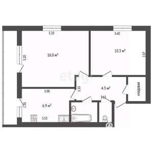 2-к квартира, вторичка, 46м2, 2/2 этаж