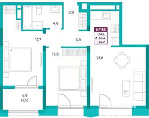 2-к квартира, вторичка, 64м2, 18/20 этаж