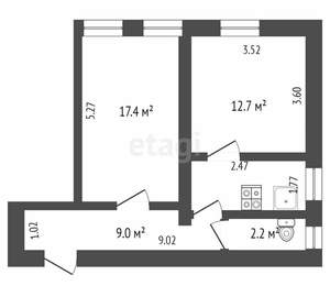2-к квартира, вторичка, 54м2, 2/2 этаж