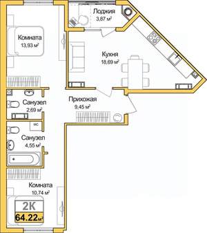2-к квартира, вторичка, 62м2, 7/9 этаж