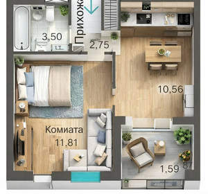 1-к квартира, сданный дом, 32м2, 7/9 этаж