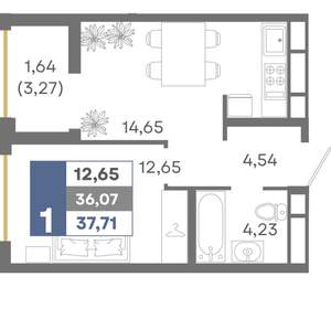 1-к квартира, вторичка, 38м2, 14/16 этаж