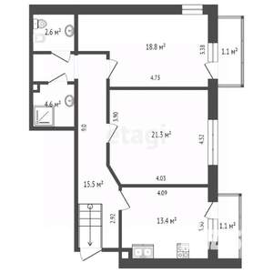 2-к квартира, вторичка, 80м2, 11/11 этаж