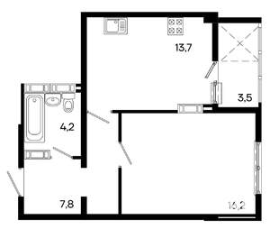 1-к квартира, строящийся дом, 45м2, 8/16 этаж