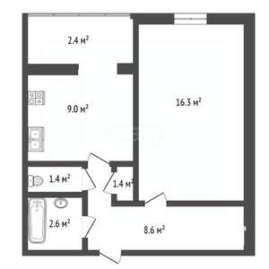 1-к квартира, вторичка, 42м2, 3/9 этаж
