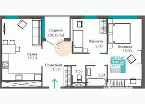 2-к квартира, вторичка, 68м2, 6/8 этаж