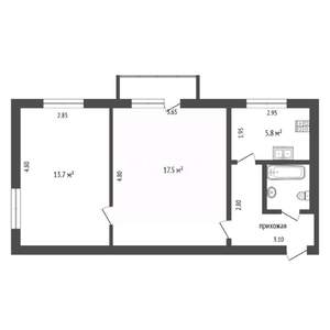 2-к квартира, вторичка, 44м2, 2/2 этаж