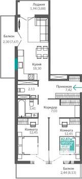 2-к квартира, строящийся дом, 70м2, 6/9 этаж