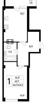 1-к квартира, вторичка, 47м2, 9/9 этаж