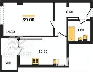 1-к квартира, вторичка, 39м2, 12/16 этаж