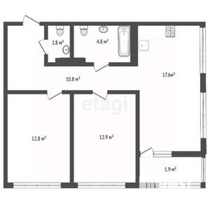 2-к квартира, вторичка, 63м2, 2/17 этаж