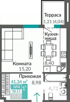 1-к квартира, строящийся дом, 39м2, 1/16 этаж