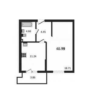 1-к квартира, сданный дом, 41м2, 1/9 этаж