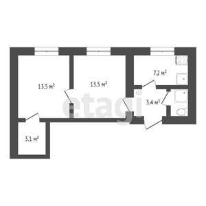 2-к квартира, вторичка, 43м2, 2/2 этаж