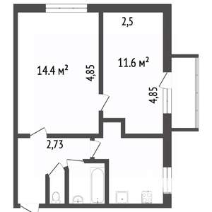 2-к квартира, вторичка, 44м2, 5/5 этаж