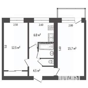 2-к квартира, вторичка, 43м2, 5/5 этаж
