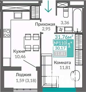 1-к квартира, строящийся дом, 30м2, 9/9 этаж